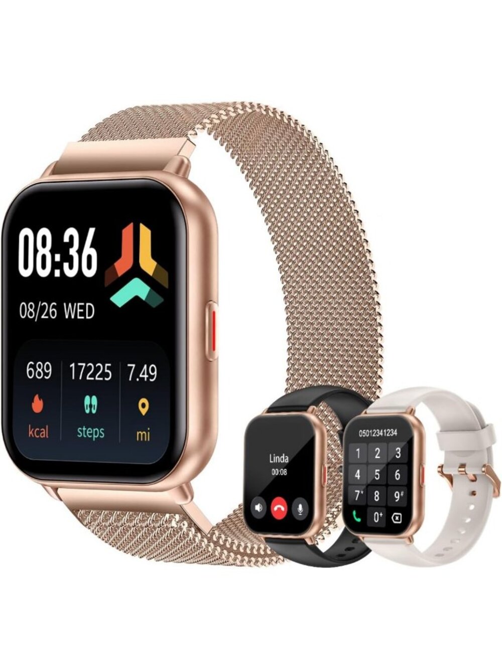 Stylish Smart Watch for Men & Women - Call Function, Sport & Metal Bands, Gold